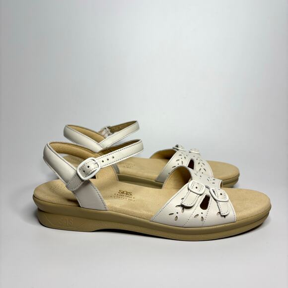 SAS Duo Strap Leather Buckle Comfort Sandal in White (Narrow) - Picture 5 of 10